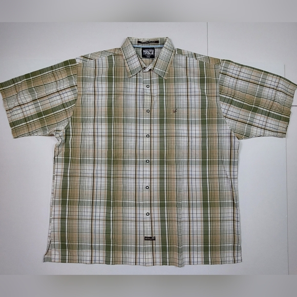 Southpole Shirt Mens Size 2XL XXL Green Brown Plaid Hexagon Product Authentic - Picture 1 of 8
